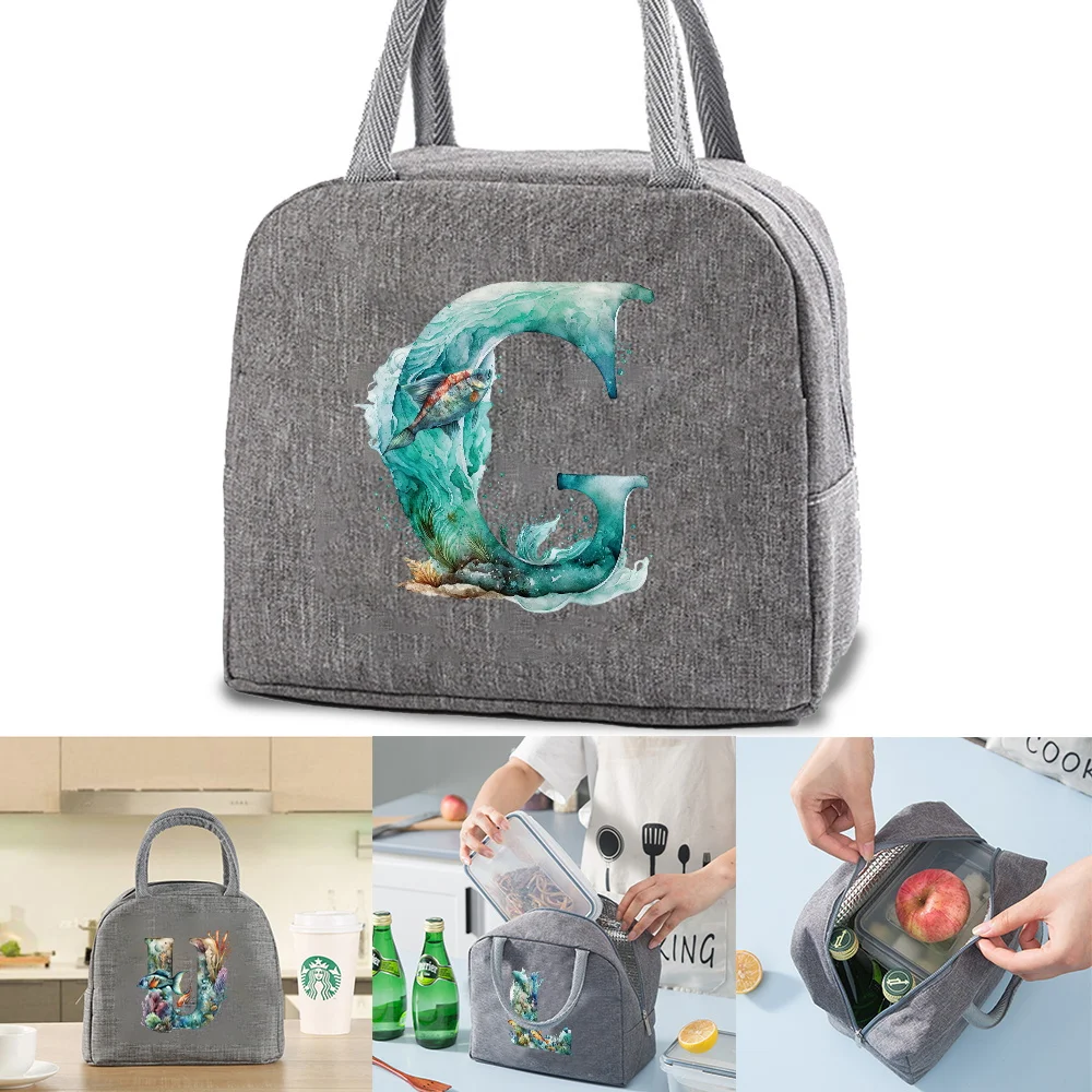 

Waterproof Oxford Zipper Insulation Lunch Bag Portable Food Insulation for Adults Traveling Fish Letter Printing Box Picnic