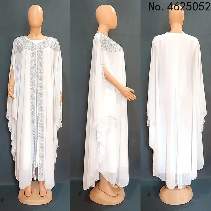 Платье Африканские платья для женщин Шифон Boubou Анкара Дашики Комплект из 2 предметов Одежда Дубай Кафтан Абая Халат Марокаин Femme