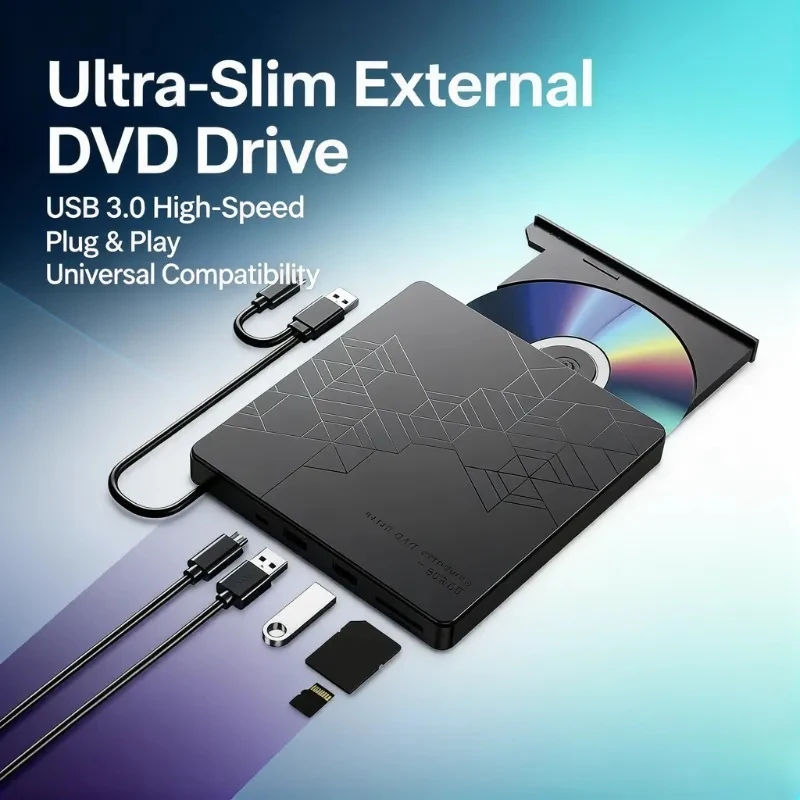 

Multifunctional External DVD Drive USB 3.0 Type-C CD DVD RW Burner with 3 USB Ports SD TF Card Reader Plug and Play Optical Disc