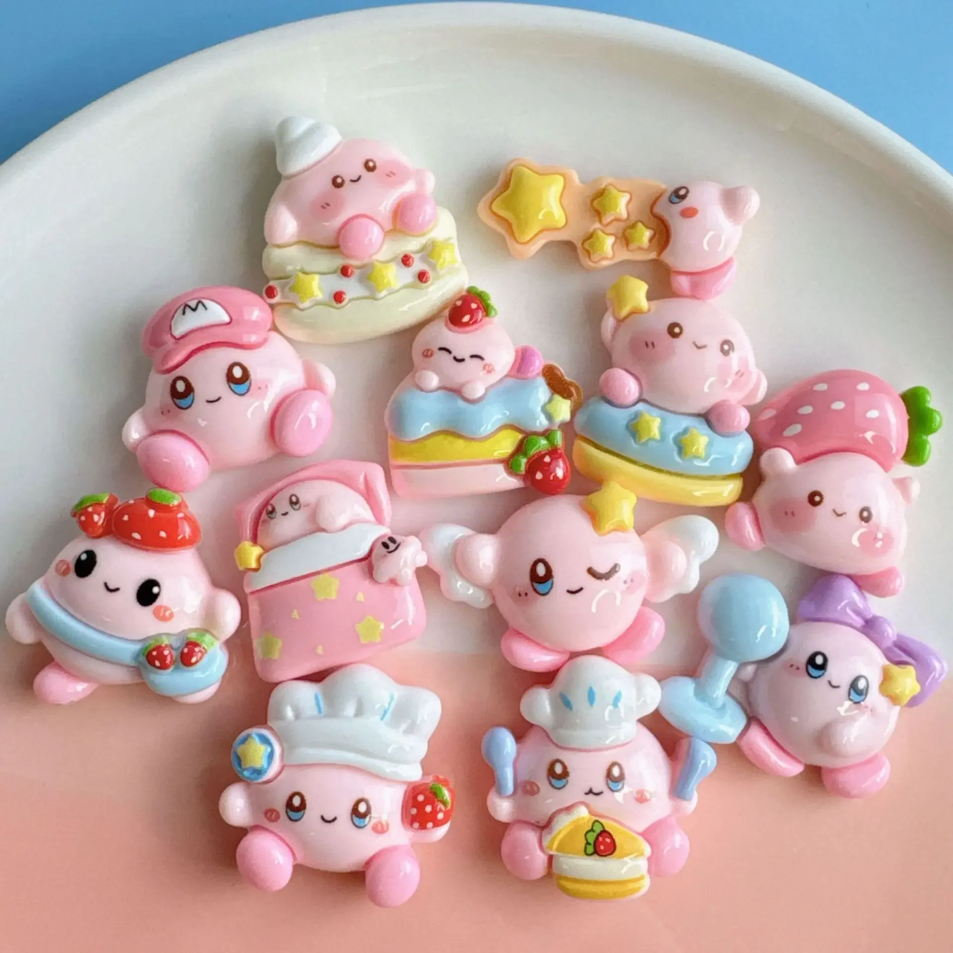 

5pcs Medium Cute Pink Anime Kirby Ratio Cartoon Figure Miniature Diy Crafts Supplies Resin Flatback Cabochons