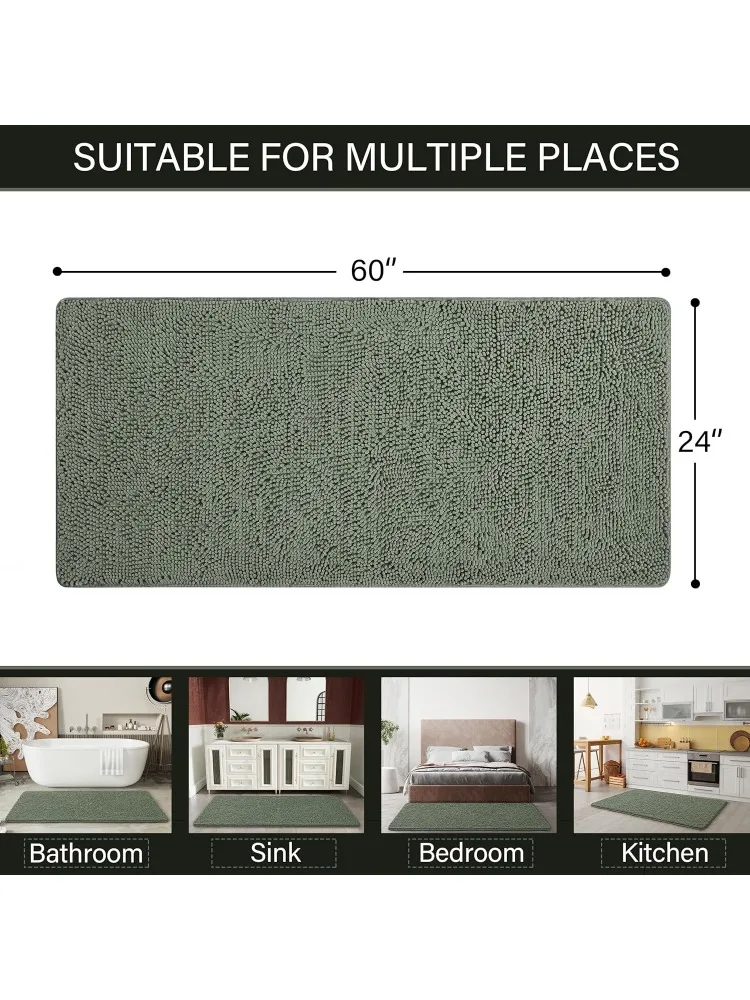 Luxury Bathroom Rug Shaggy Bath Mat 24 x 60 Inch Washable Non Slip Bath Rugs for Bathroom Shower Soft Plush Chenille Absorbent