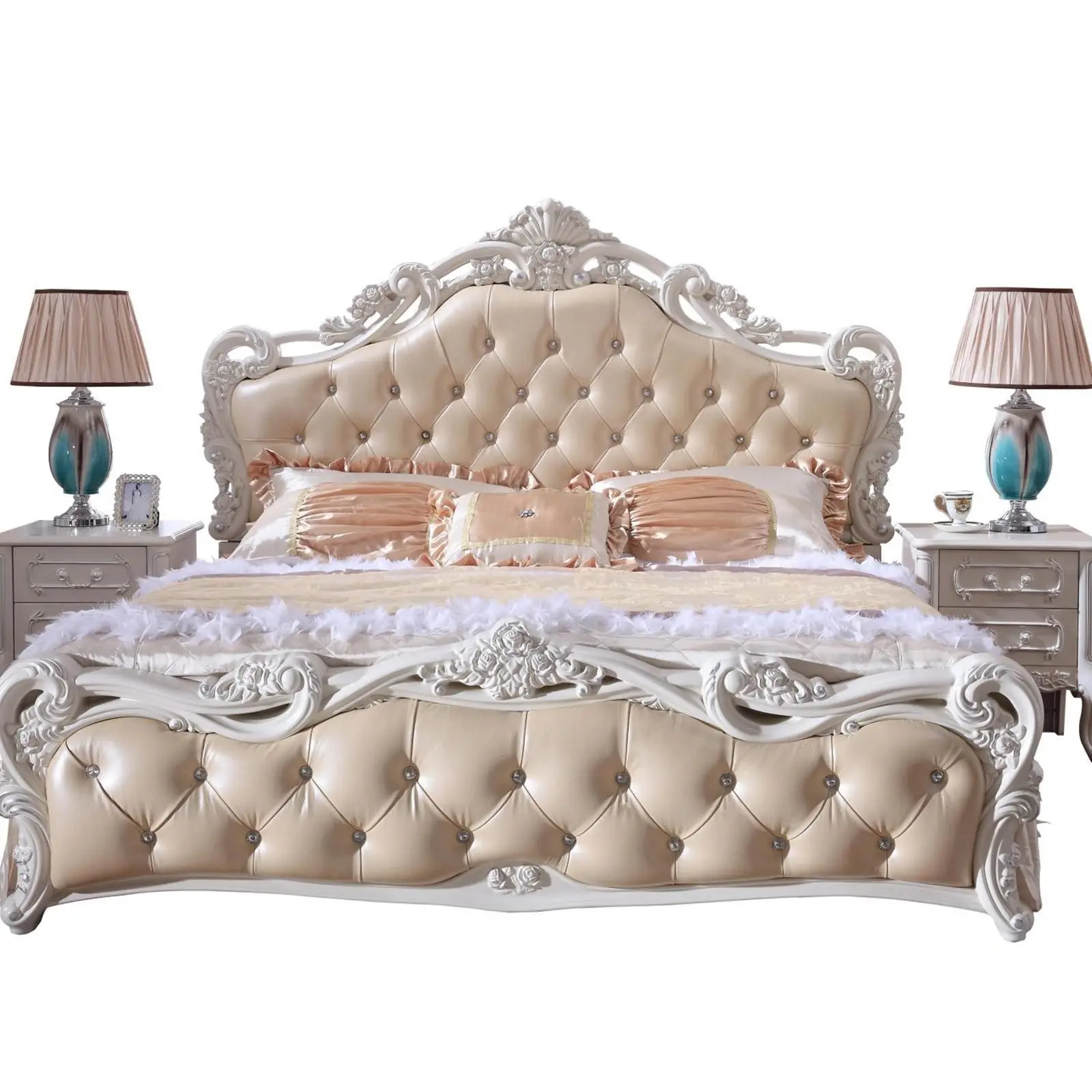 

Atmospheric carved double bed, high-end master bedroom wedding bed
