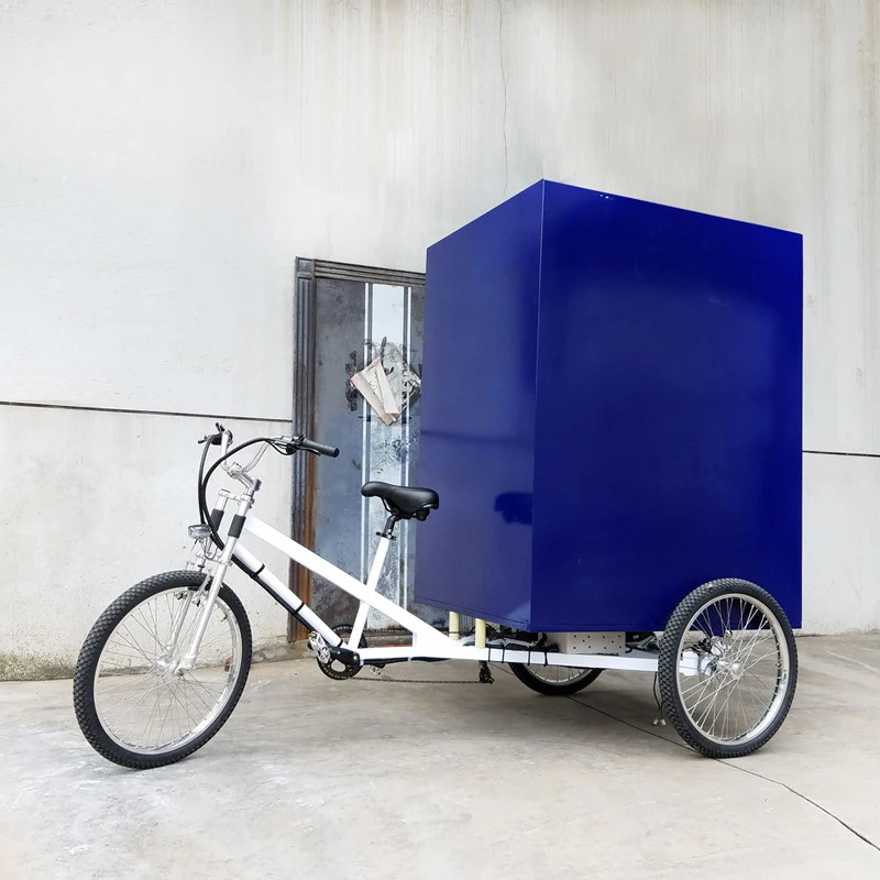 Customized Electric Cargo Tricycle Stronger Power Blue Color Delivery Bike With Cabin And Canopy For Driver