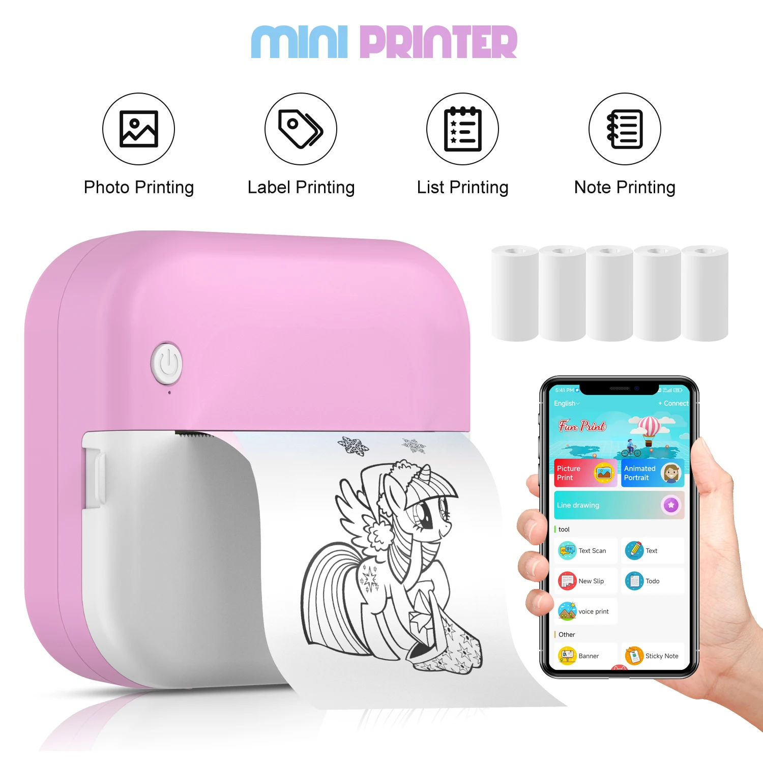 

Портативный мини-принтер для заметок, фотоэтикетки, печать заметок, Bluetooth, беспроводной бесчернильный термопринтер, 200 точек на дюйм, Impresora Portáti