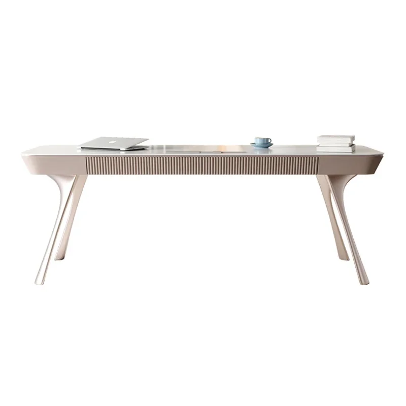 Light luxury rock slab desk Modern simple study Household small apartment workbench Cream style French office computer desk