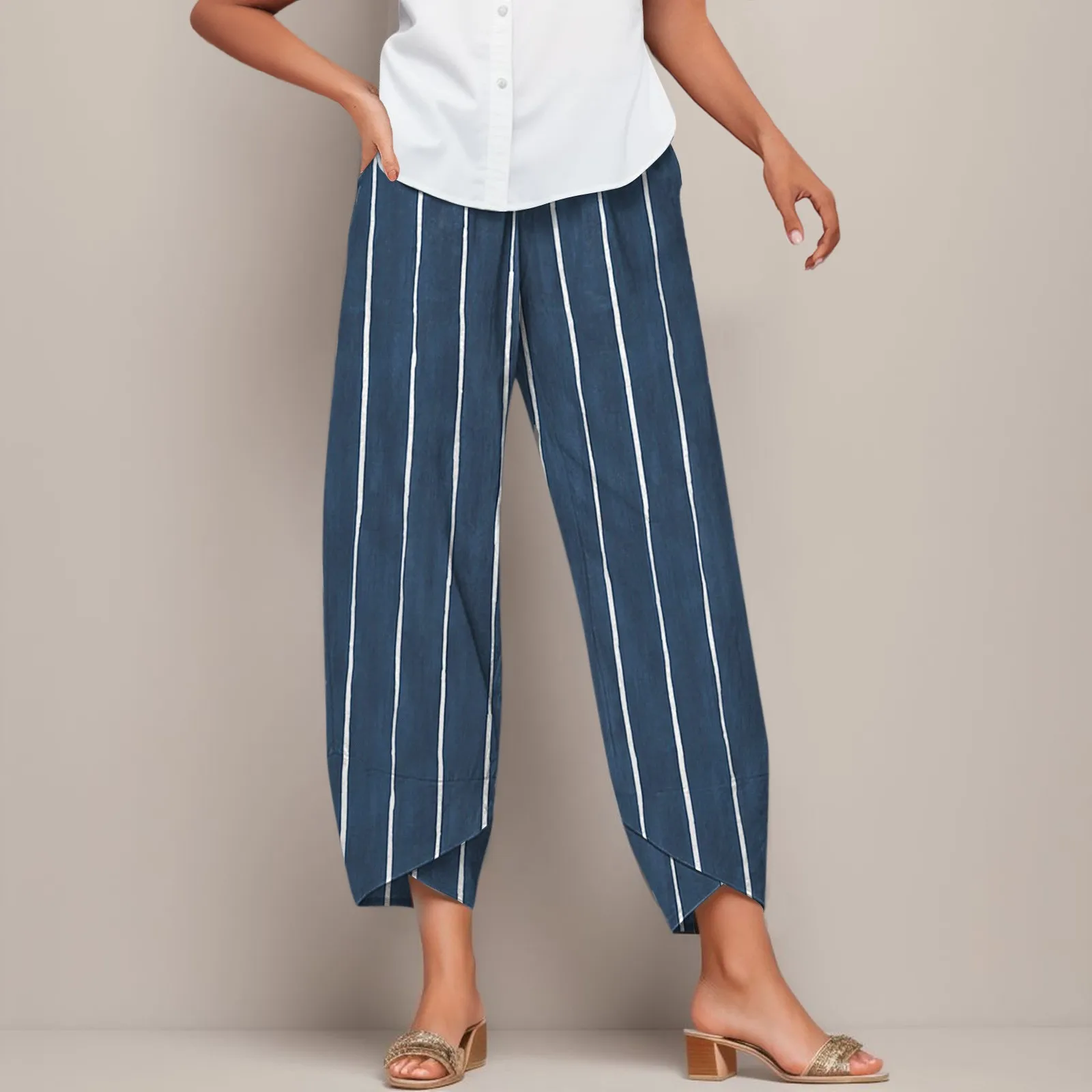 

Classic Striped Printed Pants For Women Straight Wide Leg Pants Female Oversized Street Wear Comfy Baggy Cropped Trousers