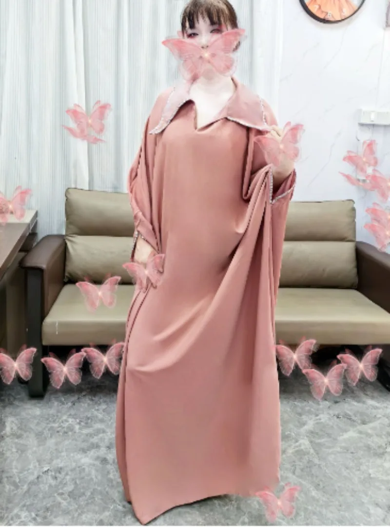 

2024 Summer Elegant Muslim Women Long Sleeve V-neck Plus Size Long Maxi Dress Abaya Dress Kaftan Gowns Clothes for Muslim Women