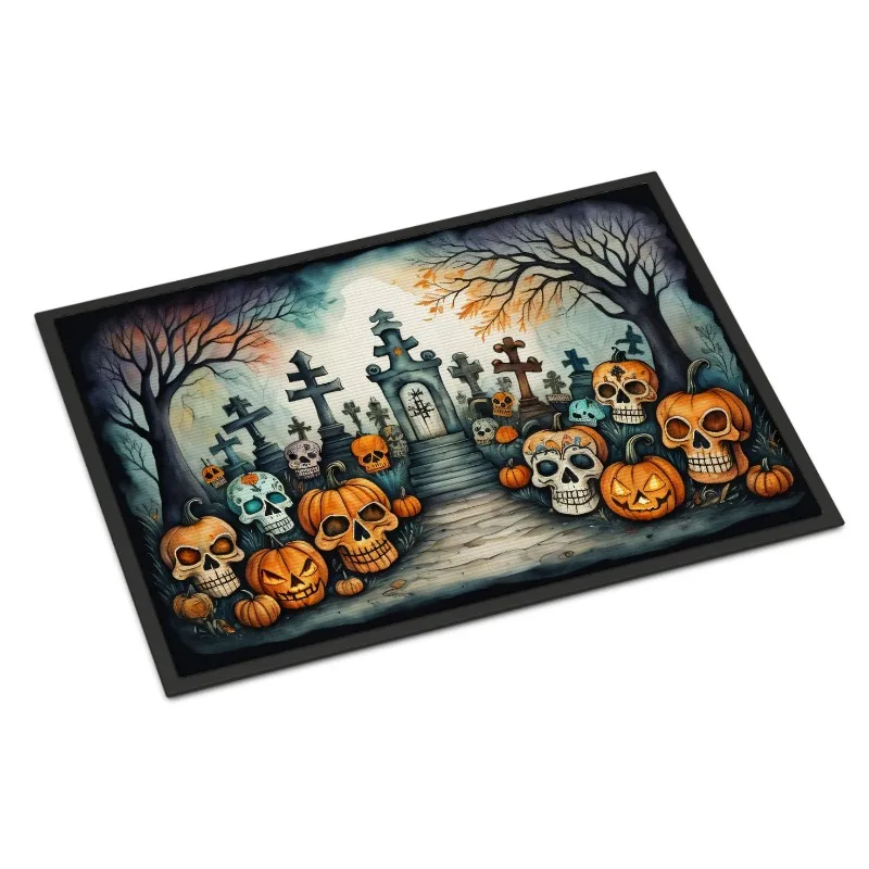 

New Calaveras Sugar Skulls Spooky Halloween Doormat Non Slip Washable Low Pile Indoor Outdoor Entryway Decor Rug