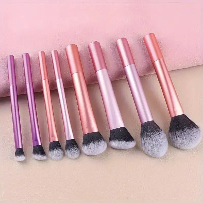 High-quality 8pcs/set Black Glossy Professional Makeup Brush Tool Kit Including Powder, Blush, Contouring, Eyeshadow, Highlighte