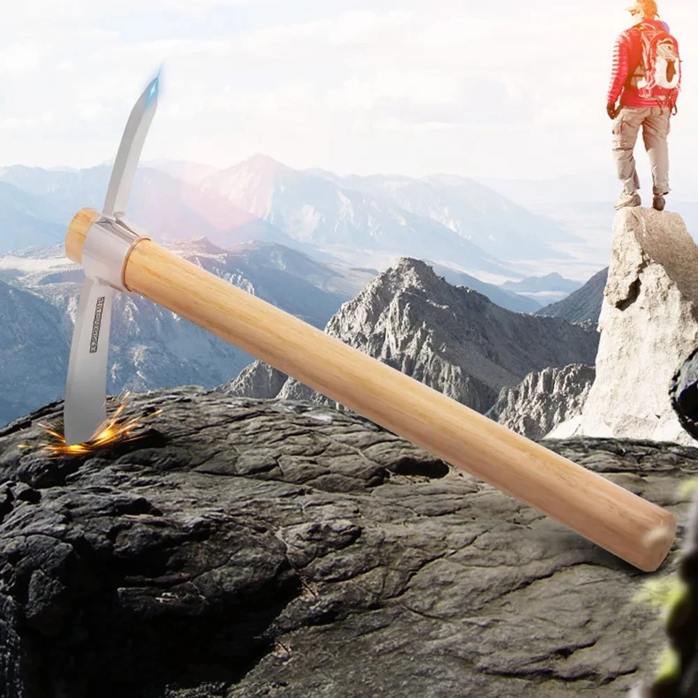 

Outdoor Camping Multifunctional Pickaxe Hoe Heavy Duty Stainless Steel Pick Axe Hand Hoe with Wooden Handle