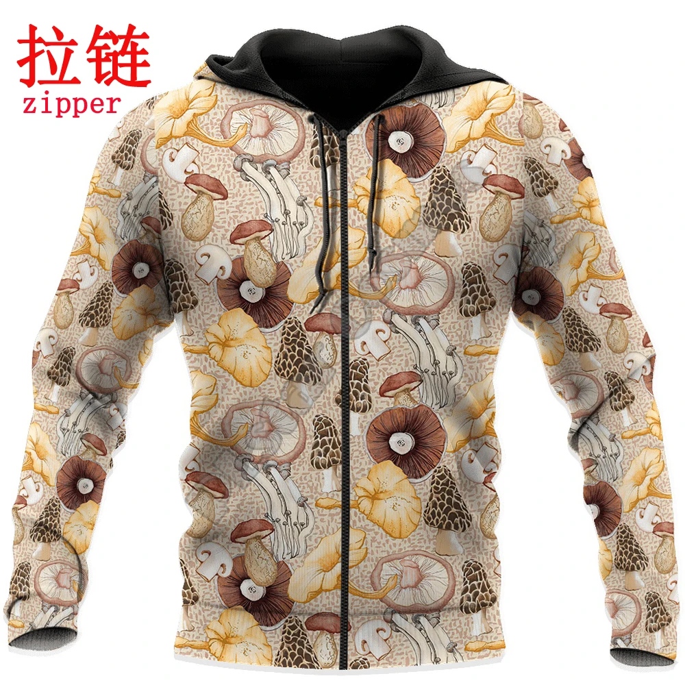 الصالحة للأكل الفطر نمط ثلاثية الأبعاد في جميع أنحاء أغطية رأس مطبوعة سستة هوديس النساء للرجال بلوزة كاجوال سوداديرا دي هومبر MT-01