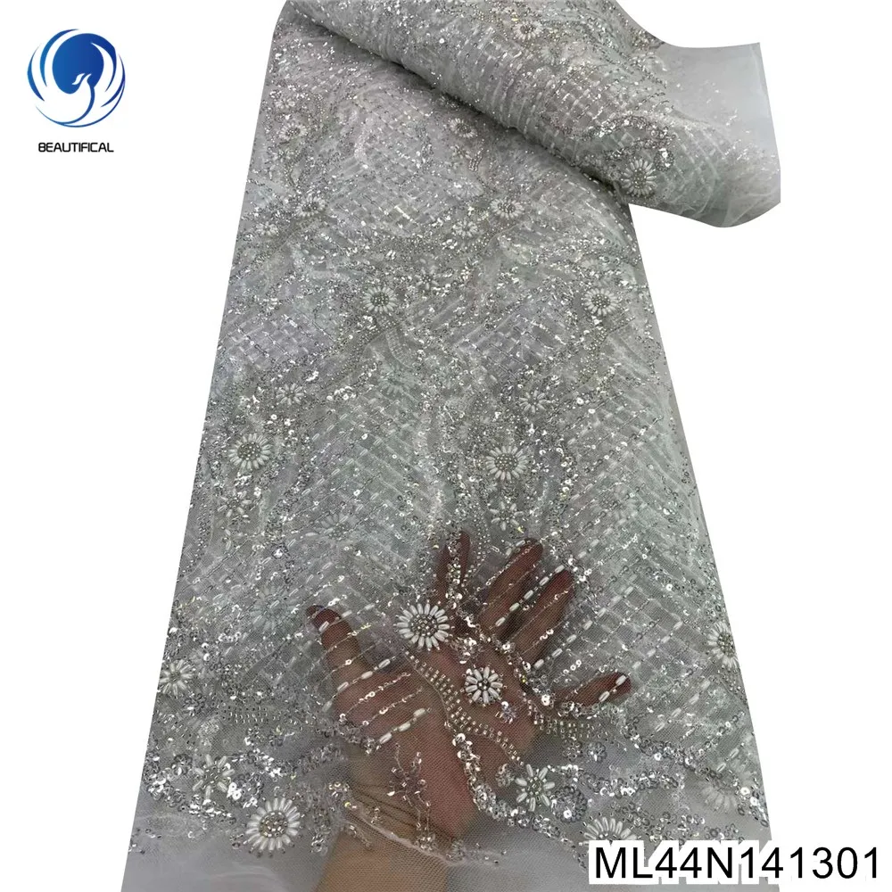 

New in Stock, French Soft Tulle Mesh Sequin Lace Fabric, Beaded Flap Custom Dress, Women Skirt Cloth, ML44N1413