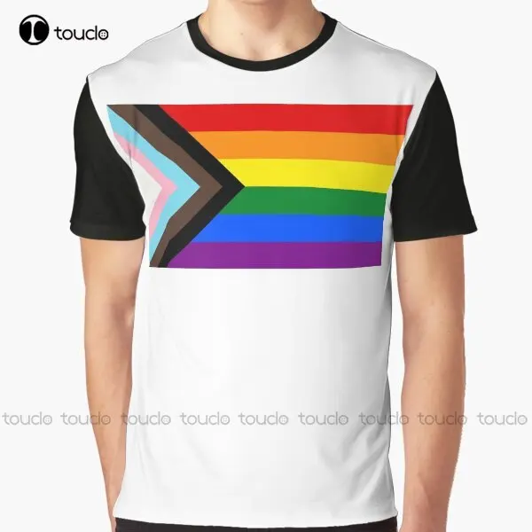 Progress Pride Flag Lgbt Lgbtq Lgbtqia Pride Flag Graphic T-Shirt Custom Aldult Teen Unisex Digital Printing Tee Shirts Xs-5Xl