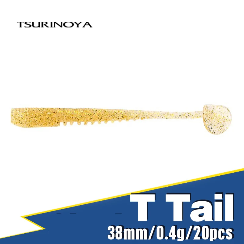 TSURINOYA 38mm 0.4g leurre de pêche souple FLEX T queue ver pour jeu lumineux Rockfish Ajing UV lumineux Silicone appât souple