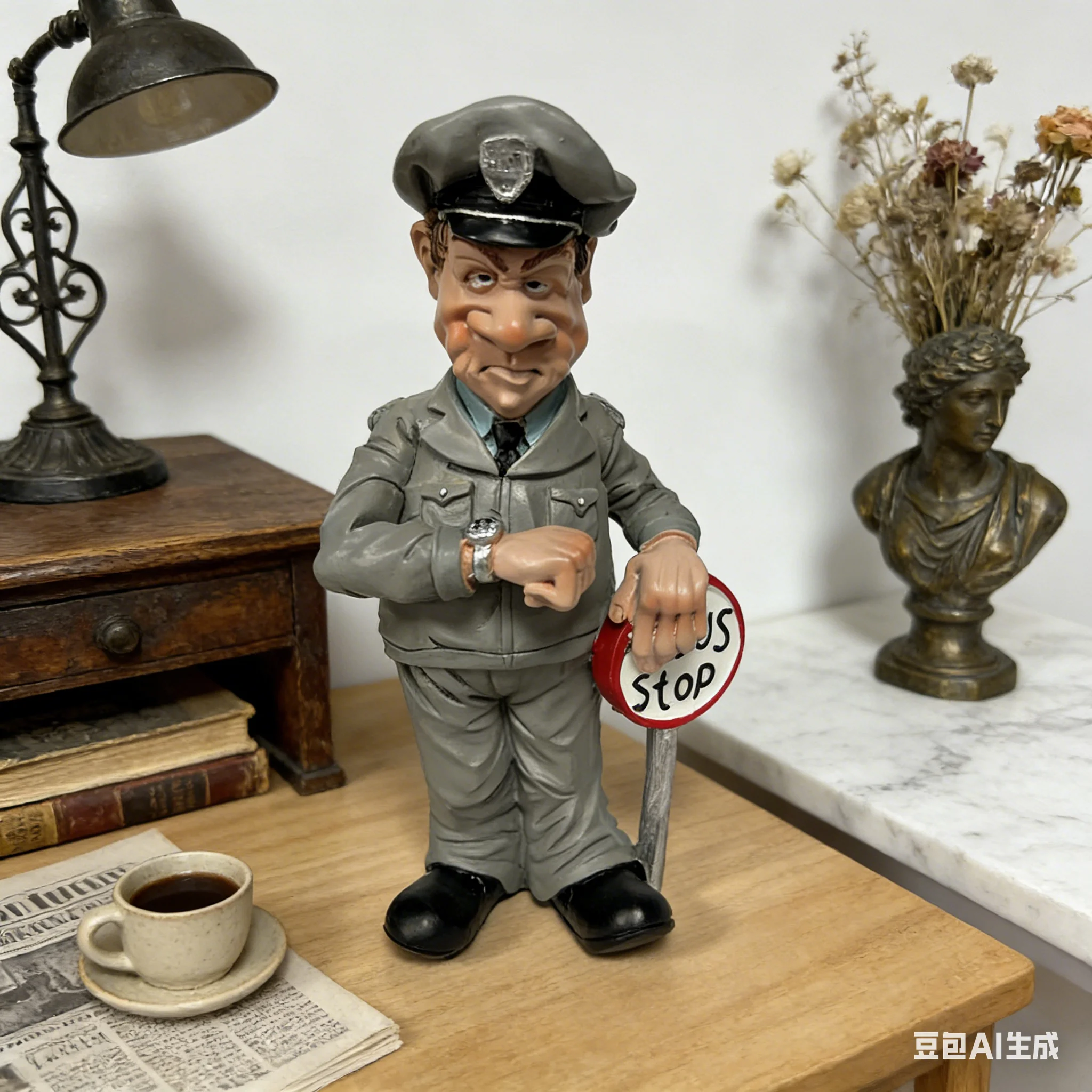 Creative Traffic Commander Statue Resin Parking Sign Ornament Home Office Study Entrance Desktop Decoration Holiday Gift Collect