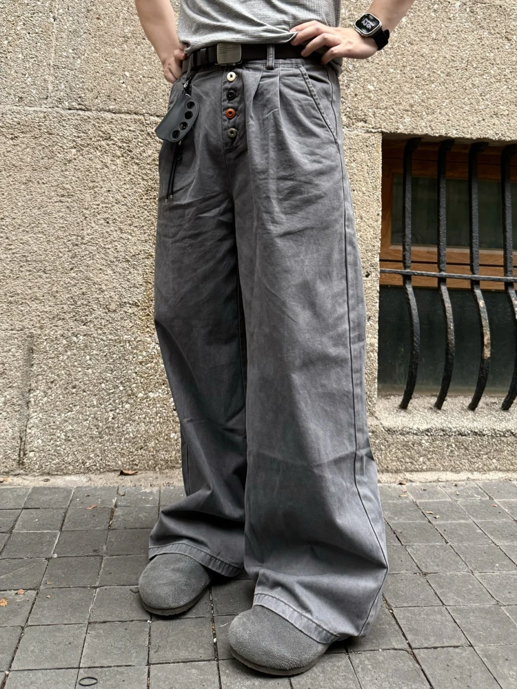 

Retro American Workwear Pants Men's High Street Casual Waist Belt Clean Fit Jeans Versatile Straight Leg Trendy Brand