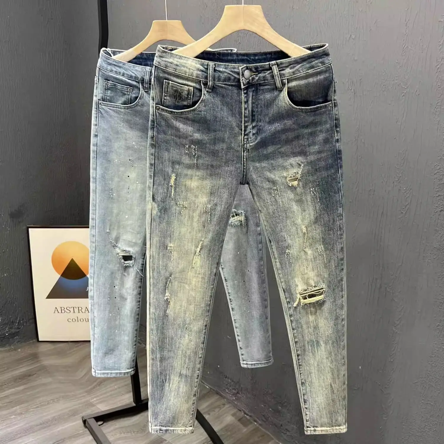 

Trendy Brand 2025 Vintage Ruffian Handsome Men's Summer Ripped Elastic Slim Fashion Men's Pants Trouser for Man Men Luxury Jeans