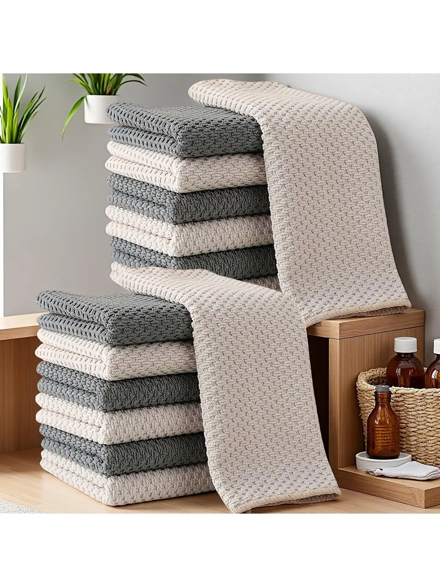 Soft Microfiber Kitchen Towels And Cloths 6/12/24-Pack Highly Absorbent Double-Sided Texture Waffle Weave Easy to Clean