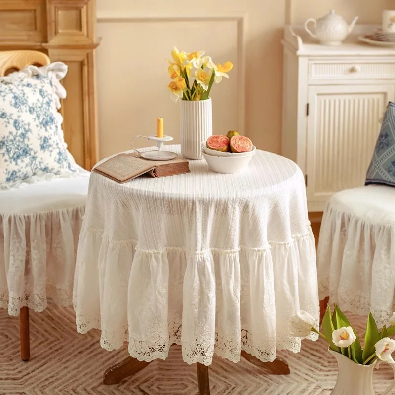 French Retro Style Lace Table Cloth Romantic Simple White Table Decoration and Accessories Breathable Restaurant Customization