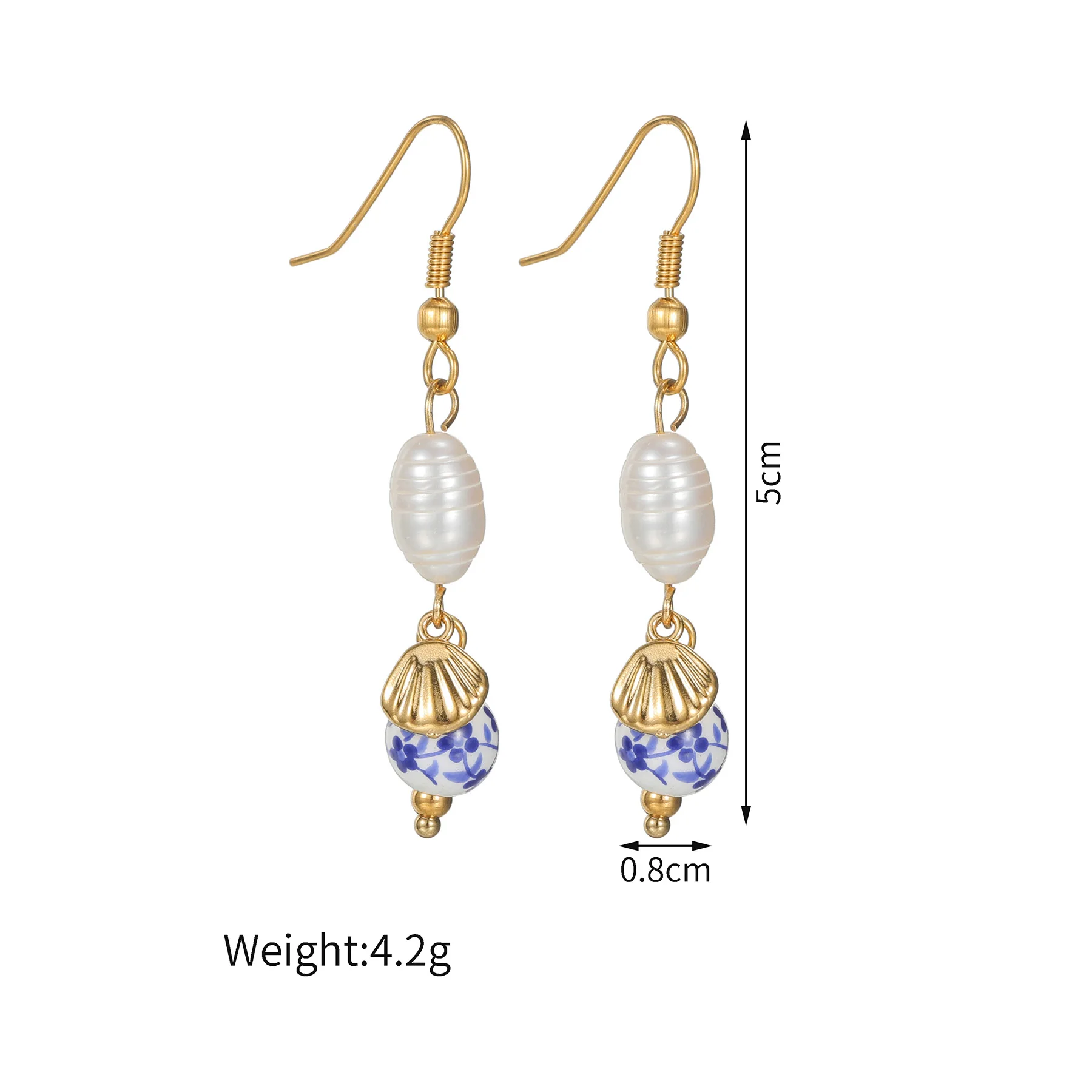 Kissmoon Fashion Blue And White Porcelain Ceramic  Pendant Multi-element Style Earring Stainless Steel for Women Party Jewelry image 6