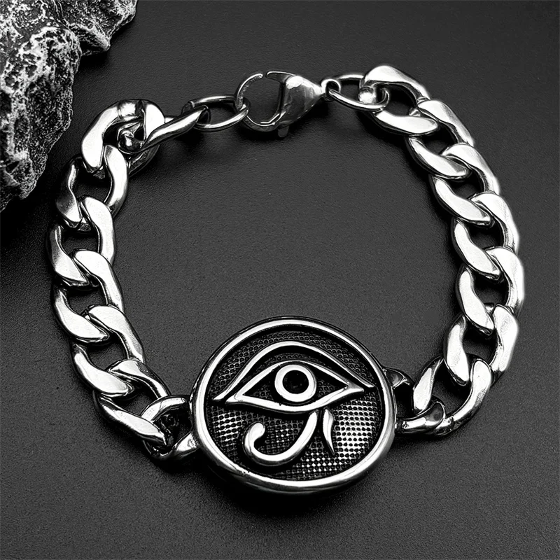 الفولاذ المقاوم للصدأ العيون المصرية سوار للرجال بيان الأساطير عين را حورس رمز فضي اللون تميمة أساور مجوهرات #1