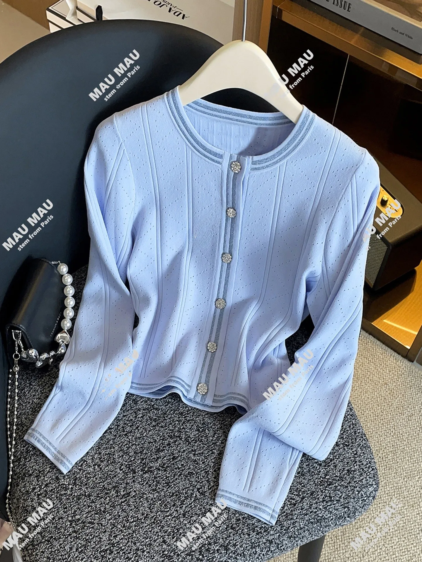 

Ele Women's Knitted Cardigan Sweater with Diamond Buttons Striped Design Sweet Chic Sle Commute Faion Mid-Length
