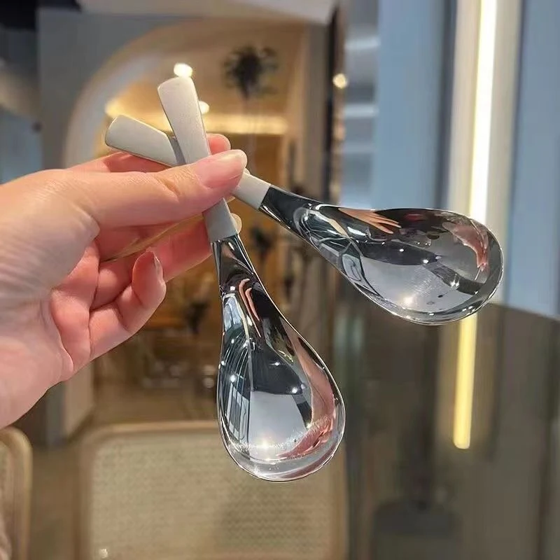 1PC Stainless Steel Korea Soup Spoons Home Kitchen Ladle Capacity Gold Silver Mirror Polished Flatware For Coffee Tableware