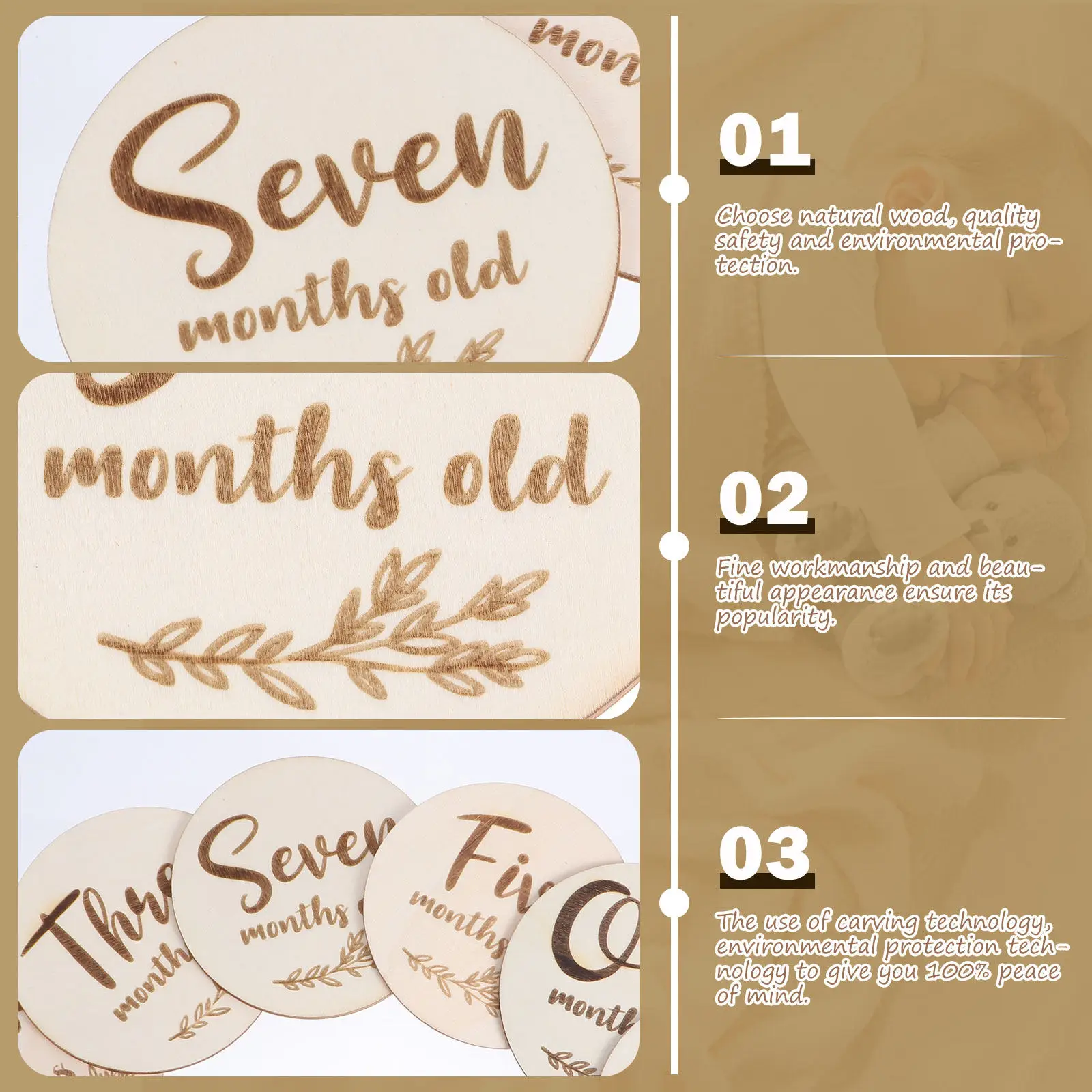 Wooden Baby Milestone Cards 6Pcs Monthly Growth Tracking Props for Infant Photos and Memory Keepsakes