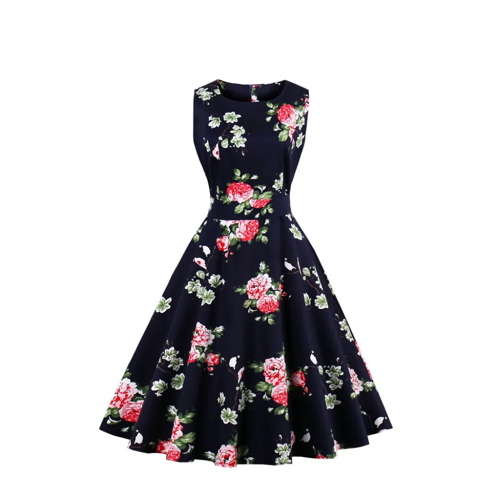 2025 New Women's Sleeveless Print Dress - Retro Audrey Hepburn Style Dress