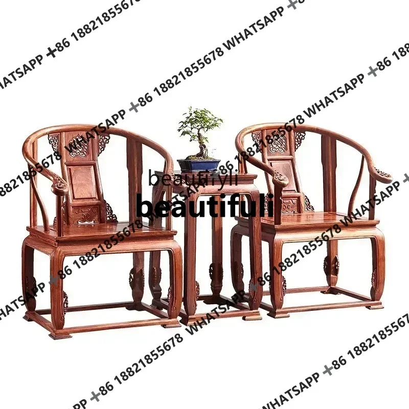 Rosewood Rosewood Rosewood round-Backed Armchair Three-Piece Set Chinese Ming-Qing Period Armchair Palace Chair Solid Wood