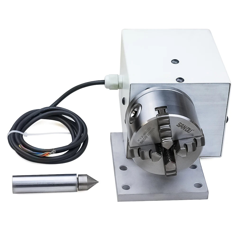 4th Axis Dividing Head 6:1 Rotation Axis CNC Rotary Axis 4 Jaw Chuck 80mm Activity Tailstock for CNC Router Engraver Milling