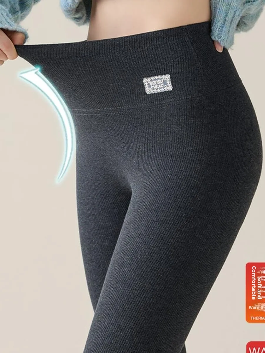 

Women's High-Waist Fce-Lined Thi arkskin Yoga Pants Warm a Cotton Base Layer Trousers Autumn Winter Outerwear