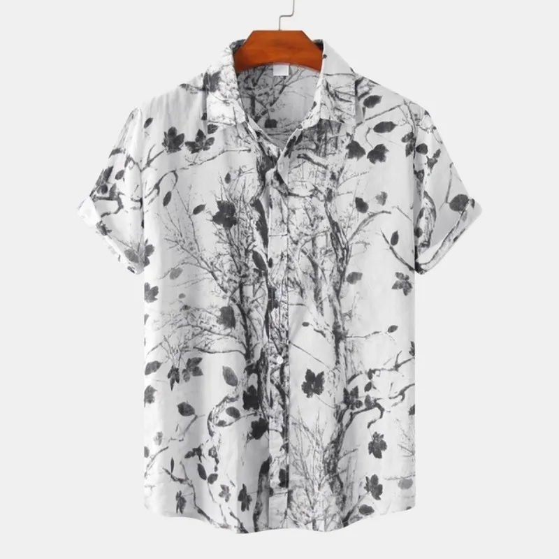 Ethnic style men\'s shirt Leisure beach breathable button shirts Outdoor street fashion short sleeved men\'s lapel Hawaiian tops