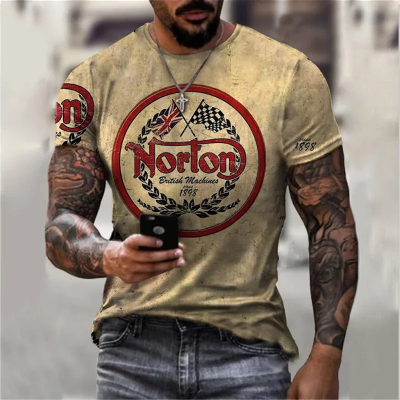 2023 Summer Vintage Men\'s T Shirt 3d Retro Motorcycle Oversized Tshirts For Men Clothing Biker Racing T-shirts Motor Tees Tops