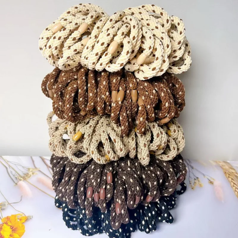 100pcs/pack Wholesale Elastic Hair Rubber Bands For Women Black Thick Hair Tie Rope Girls Brown Dots Hairbands bulk scrunchies