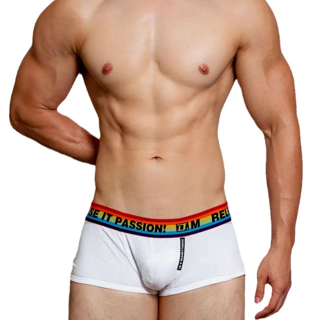 

Men's Underwear Low Waist Fashion Under Shorts Solid Color Rainbow Letter Printed Boxers