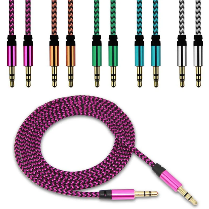 1m Nylon Jack Aux Cable 3.5 mm to 3.5mm Audio Cable Male to Male Kabel Gold Plug Car Aux Cord for iphone Samsung xiaomi