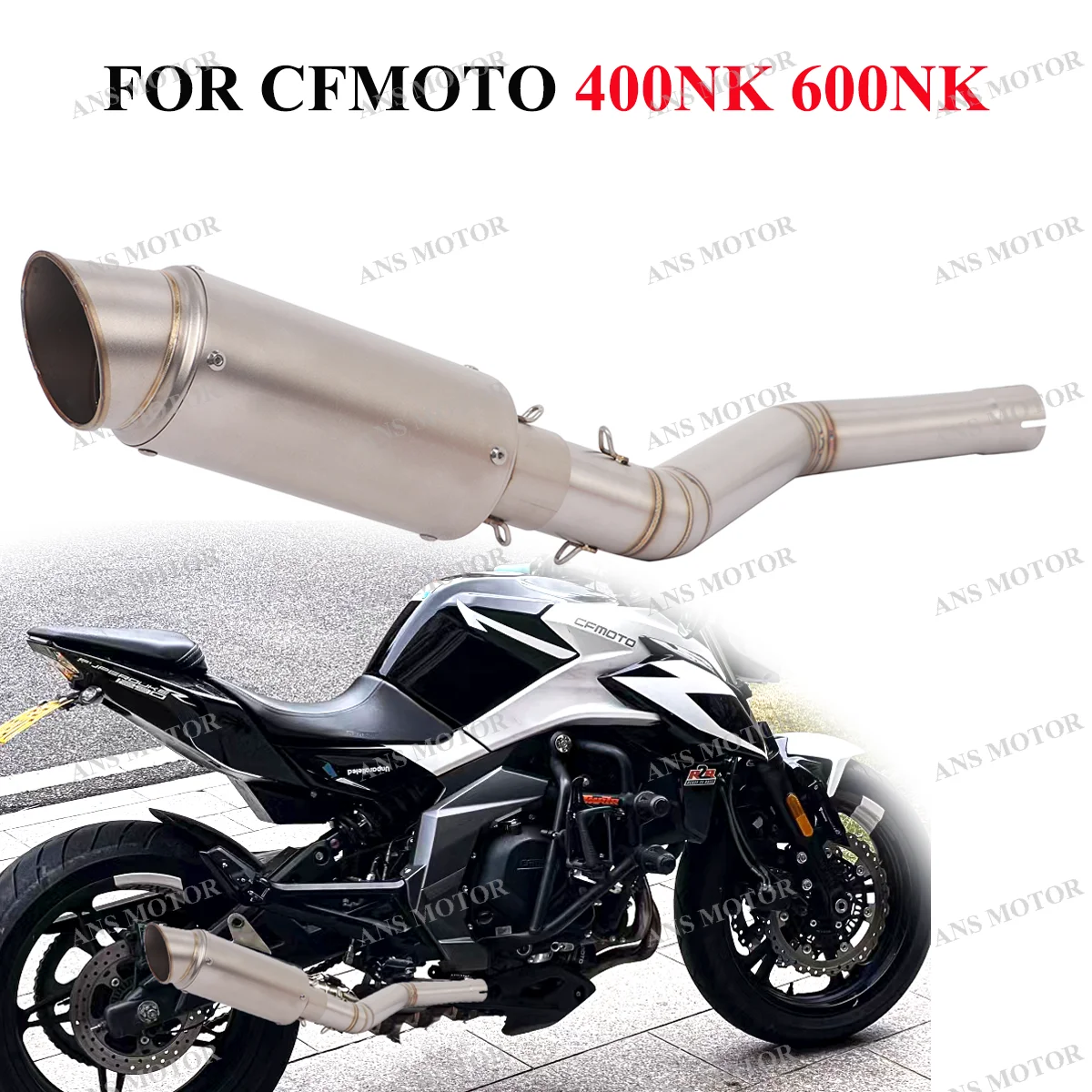 

Slip On Escape For CFMOTO 400NK 650NK 650MT 700MT Motorcycle Exhaust Middle Link Pipe Modify NK400 Exhaust Round Muffler