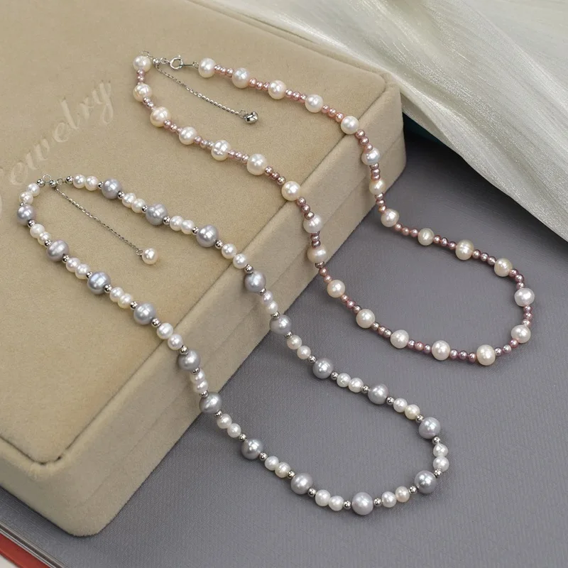 

Ожерелье-чокер из натурального пресноводного серого цвета, женская цепочка для свитера с настоящим жемчугом