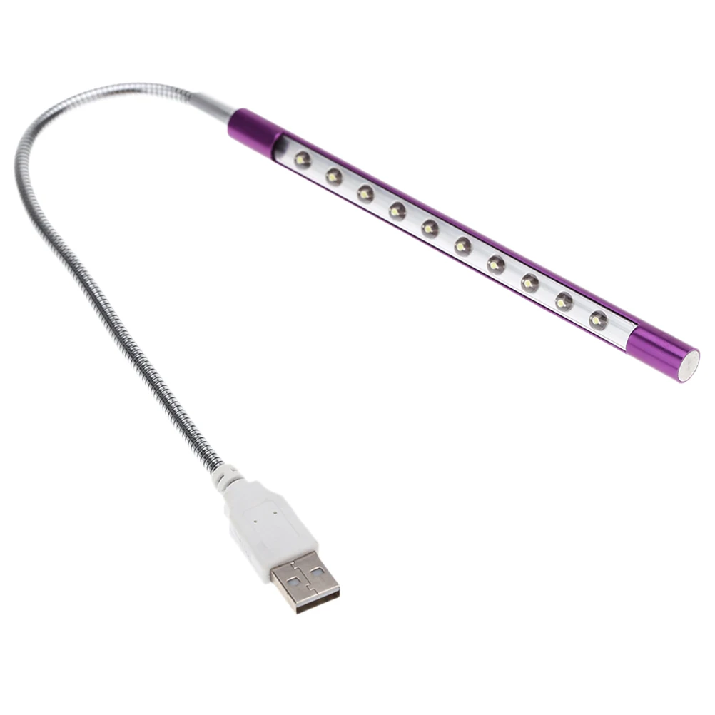 10 LED Flexible Gooseneck Reading Lamp Portable Usb Powered Led Desk Light Wand Eye Protection Small Book Light