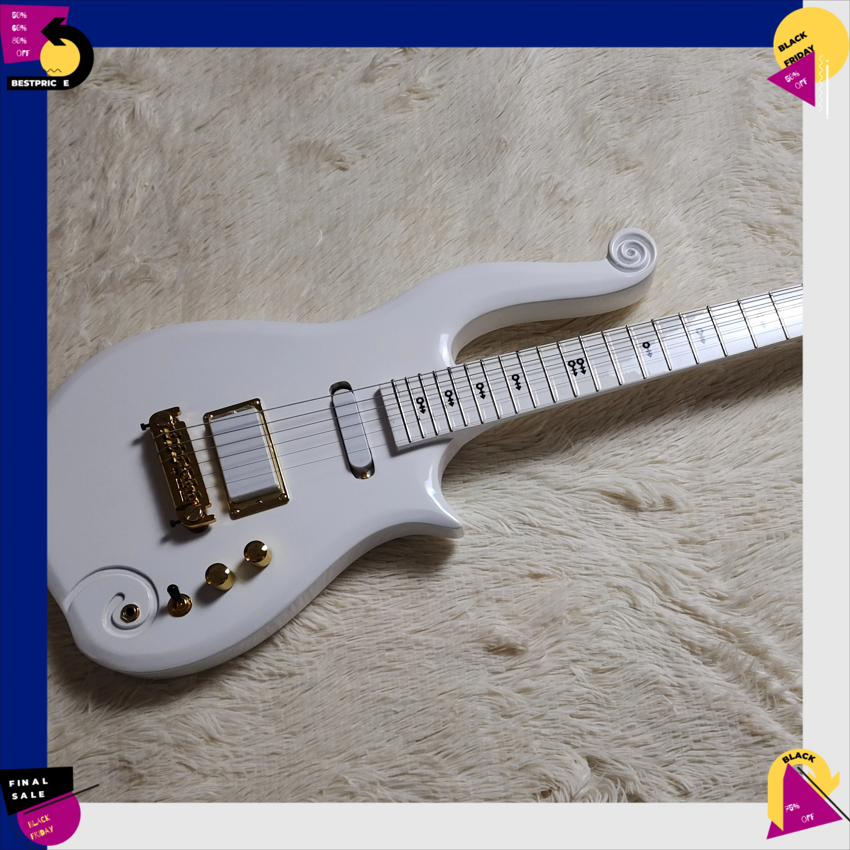 Electric Guitar Unique Cloud-Streamline Contour Alien Music Guitar Full Gold Hardware Gold Fixed Bridge Mahogany Body