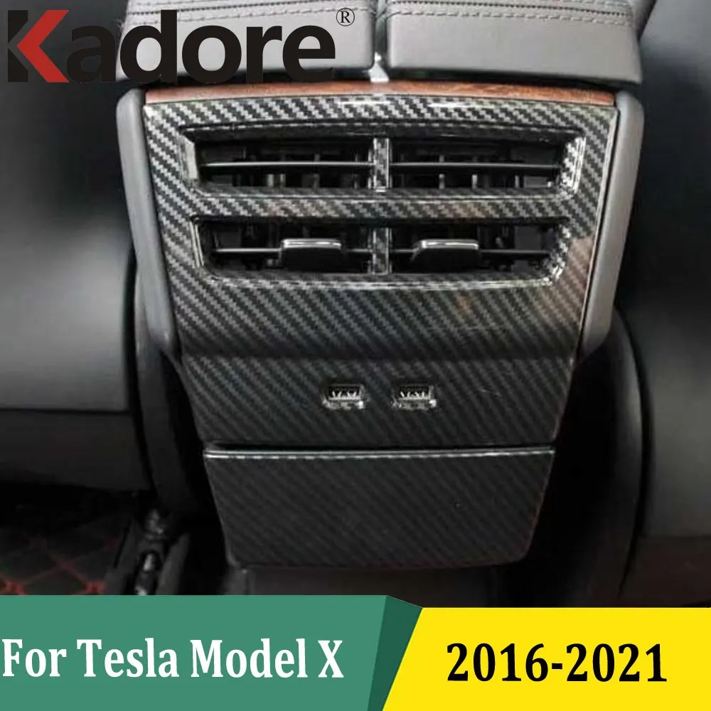 

Подлокотник из углеродного волокна для Tesla Model X 2016-2019 2020 2021, Задняя Крышка вентиляционного отверстия, отделка, Выходная панель переменного тока, аксессуары для интерьера