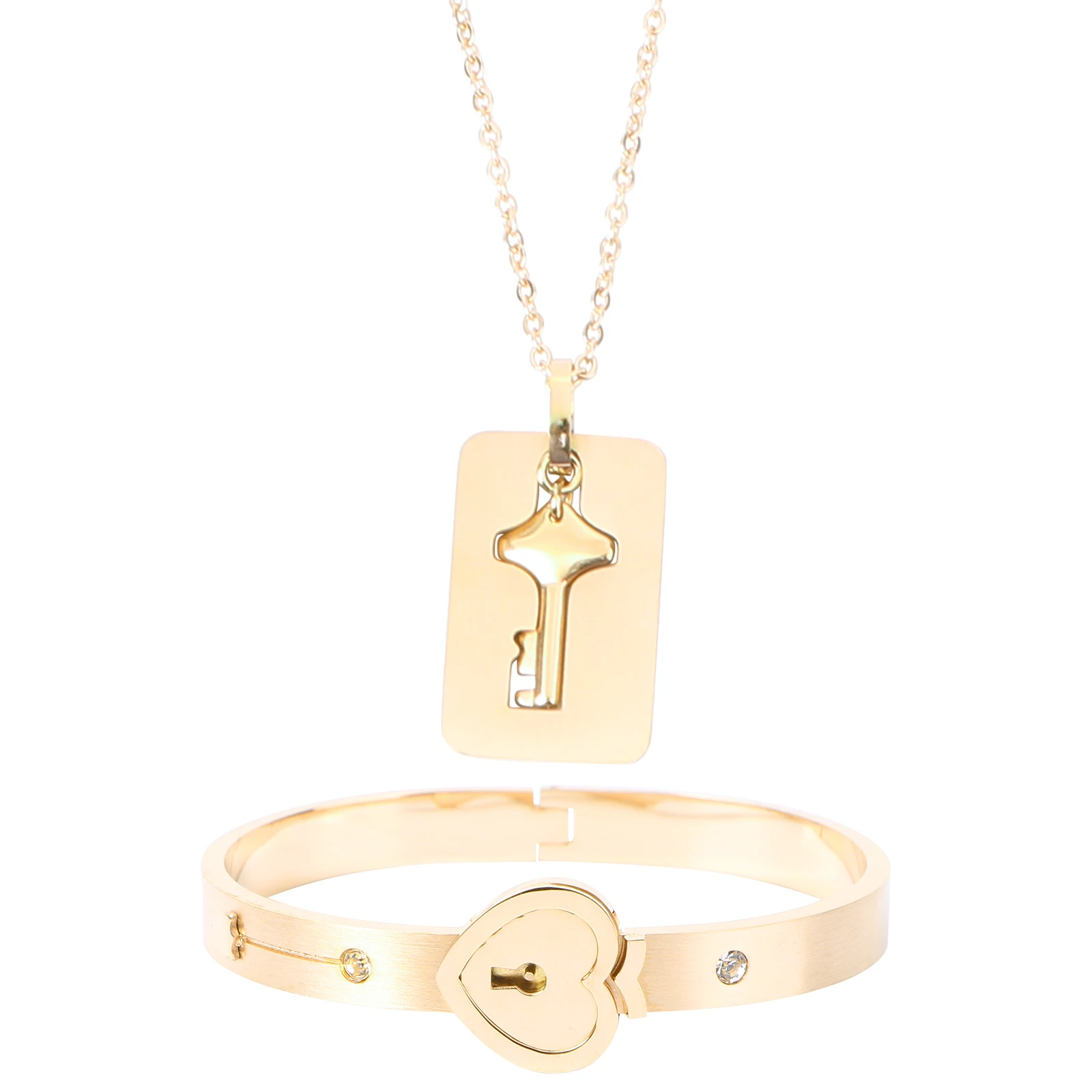 

Heart Bracelet Titanium Steel Charm Key Necklace Lock for Women Lovers Fashionable Durable Gift Jewelry Valentine Wedding