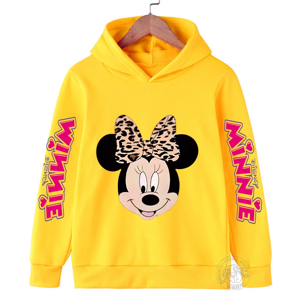 Disney Minnie Harajuku Printed Children's Hoodie for 3-14 Years Old Autumn Street Fashion Girls Sweatshirt Outdoor Sports Pullov