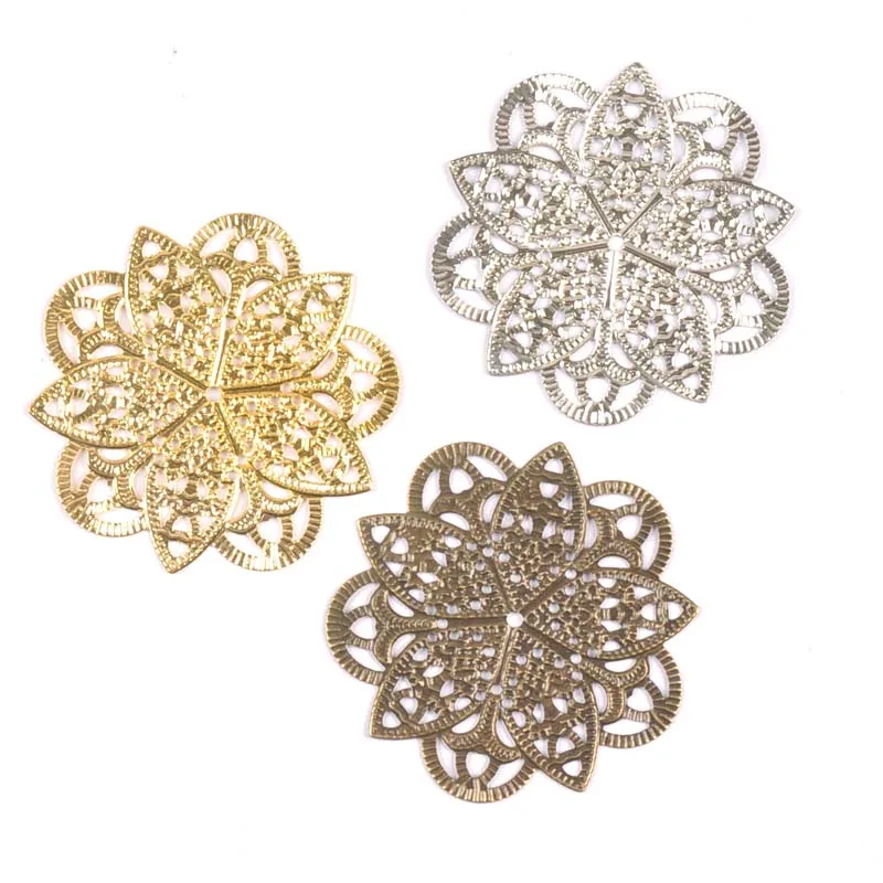 Round Vintage Flower Snowflake Connectors Filigree Wraps DIY Jewelry Findings Gold/silver/Bronze Metal Craft home Decor