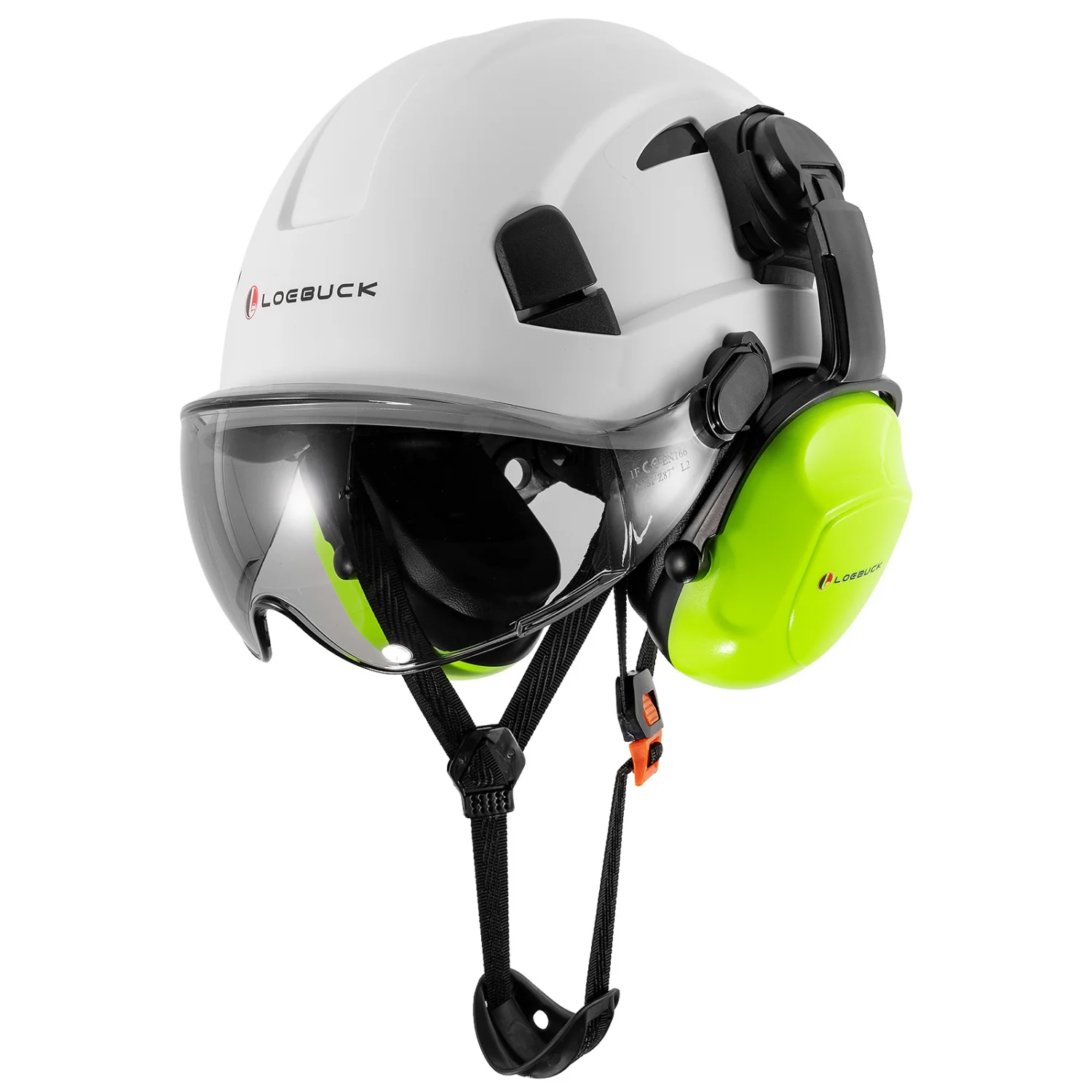 LOEBUCK Noise Reduction 30dB American Safety Construction Engineering Helmet Set with Dark Goggles Earmuffs