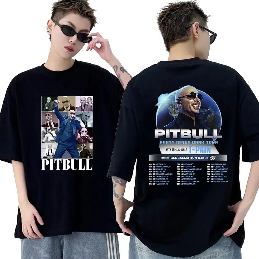 

Футболка Rapper Pitbull 2024 мужская с графическим принтом, короткий рукав, Готическая винтажная тенниска в стиле хип-хоп, хлопковая майка оверсайз, уличная одежда