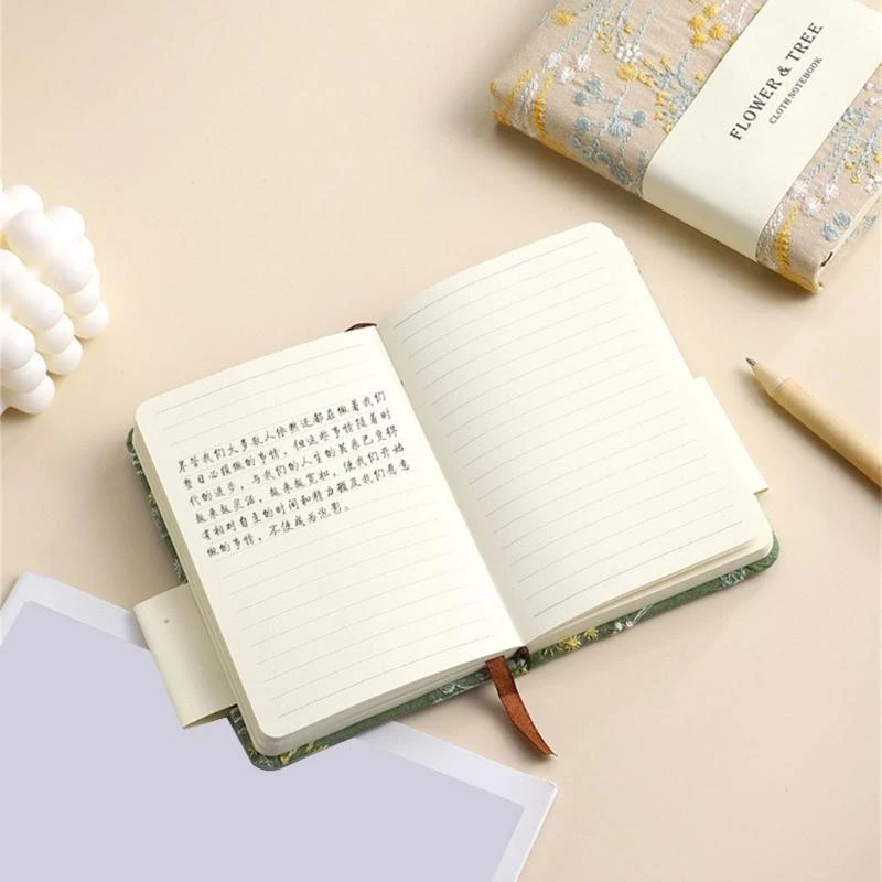 Embroidered Hardcover Notebook 256 Pages Wide Lined Small Journal Notebook for Student Women Men Note Taking Journaling