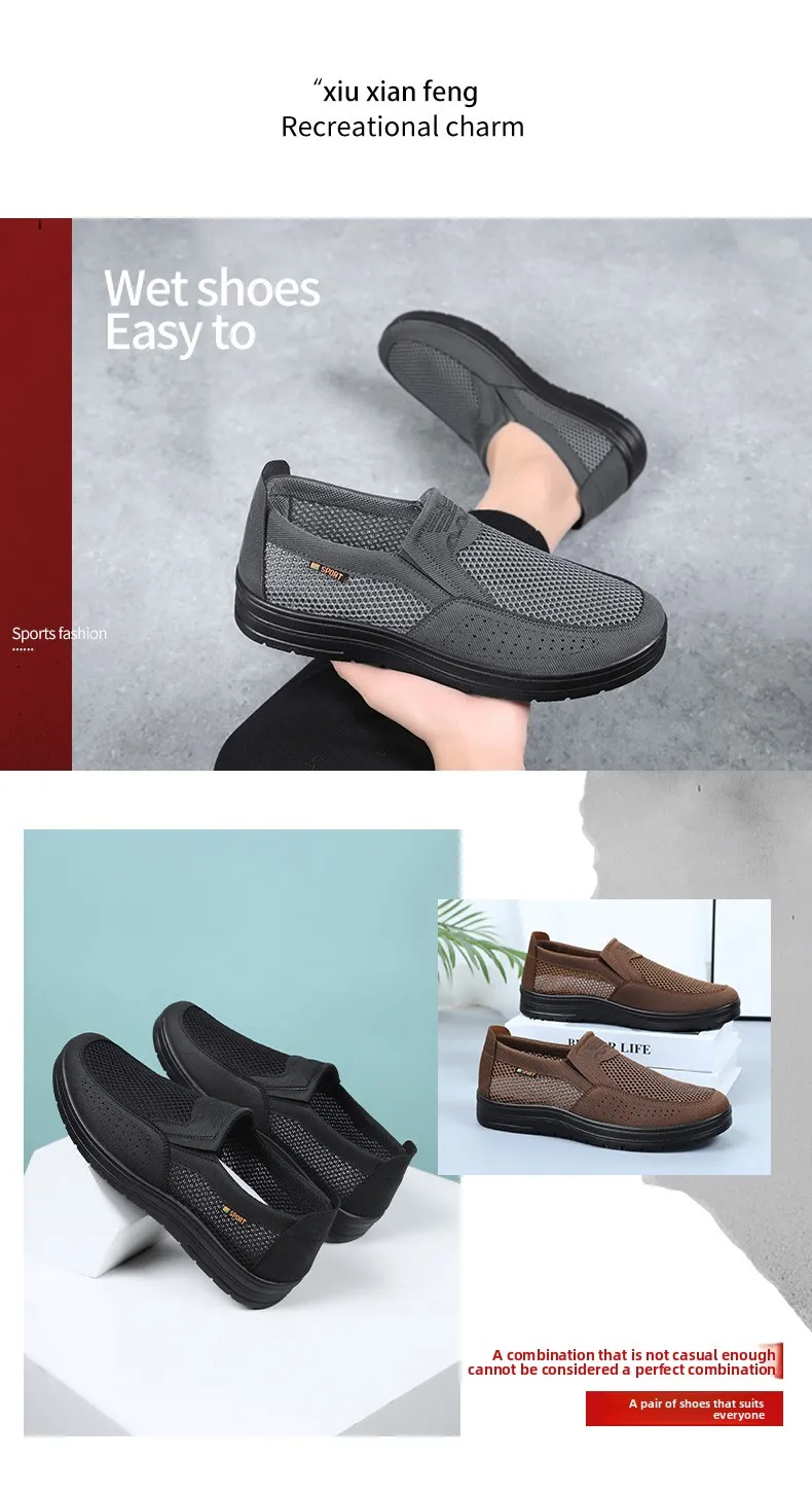 Herren Sommer-Hohlnetz-Slipper, Leichte Mehrschichtige Rutschfeste Sohle, Alltags-Gehschuhe für Senioren, Casual Flats – Detail 2