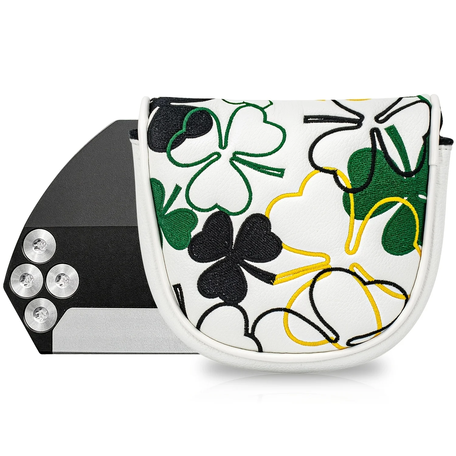 1pc PU Golf Putter Cover with High-End Embroidery Suitable for Mallet Putters, Semi-Circular Head for Club Head